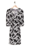 Love By Design Amelia Ruched Wrap Dress In Black/ White Floral