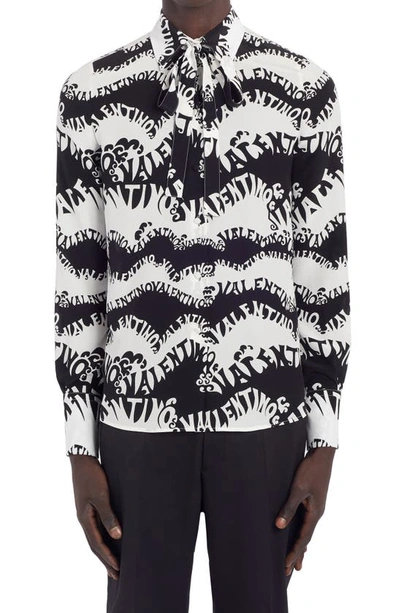 Valentino Waves Print Long-sleeve Shirt In White