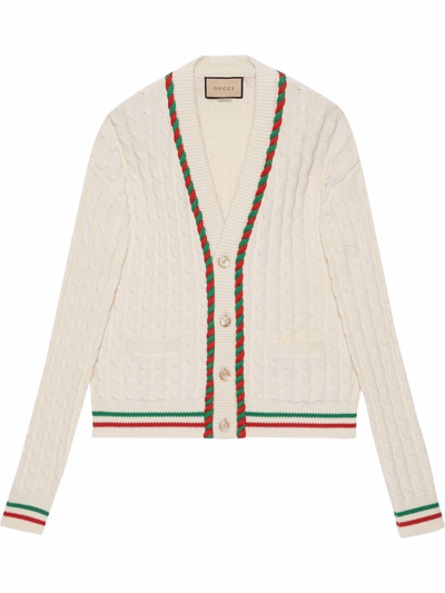 Gucci Braided Web Trim Cardigan In White