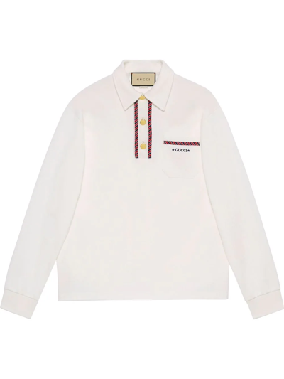 Gucci Contrasting Web Trim Polo Shirt In White