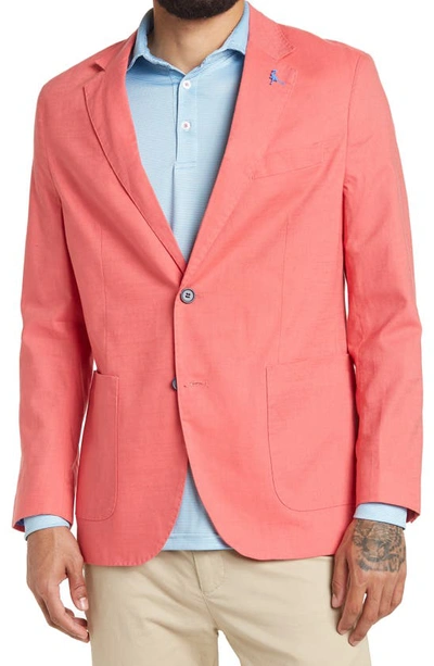 Tailorbyrd Two Button Notch Lapel Linen Blend Sport Coat In Coral