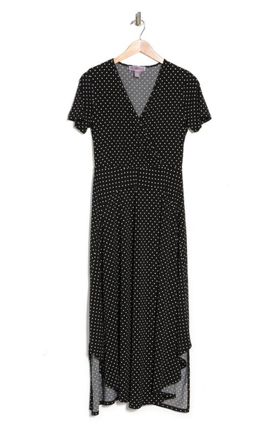 Love By Design Colette Double Layer Maxi Dress In Black/ White Micro Dot