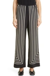 Totême Striped Silk Crepe De Chine Wide-leg Pants In Black Placement Print