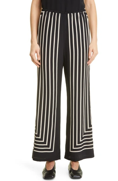 Totême Striped Silk Crepe De Chine Wide-leg Pants In Black
