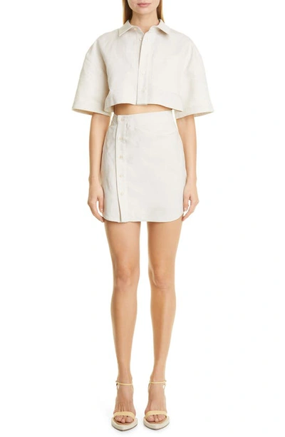 Jacquemus La Dressing Gown Arles Cut-out Cotton And Linen-blend Mini Dress In Beige