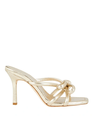 Loeffler Randall Metallic Bow Stiletto Slide Sandals In Champagne