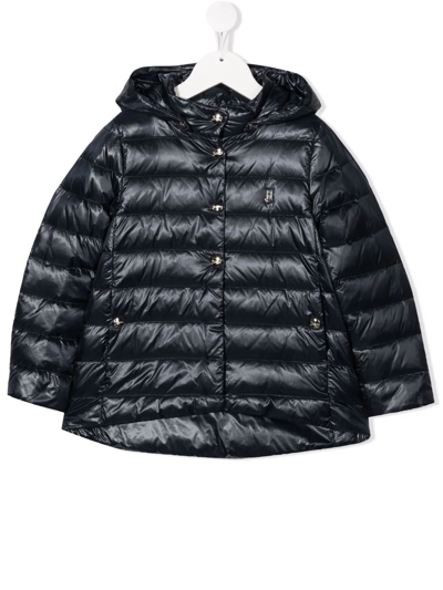 Herno Teen Quilted Feather-down Jacket In Black