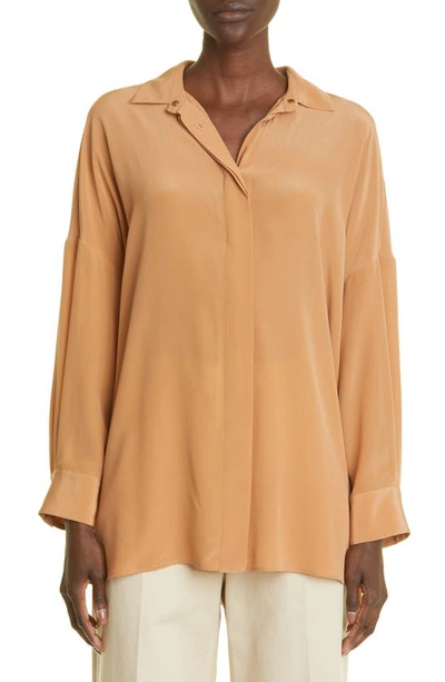 Agnona Square Fit Silk Crêpe De Chine Blouse In N43-lion