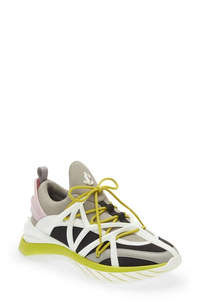 Jimmy Choo Cosmos Low-top Neoprene And Leather Trainers In Grey/lime