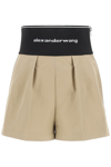 Alexander Wang Cotton And Nylon Shorts With Branded Waistband In Chino