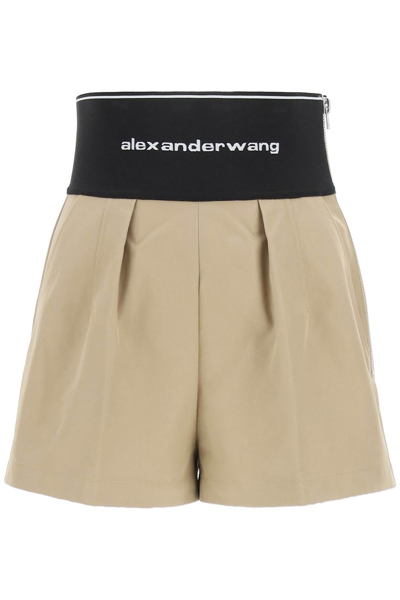 Alexander Wang Cotton And Nylon Shorts With Branded Waistband In Chino