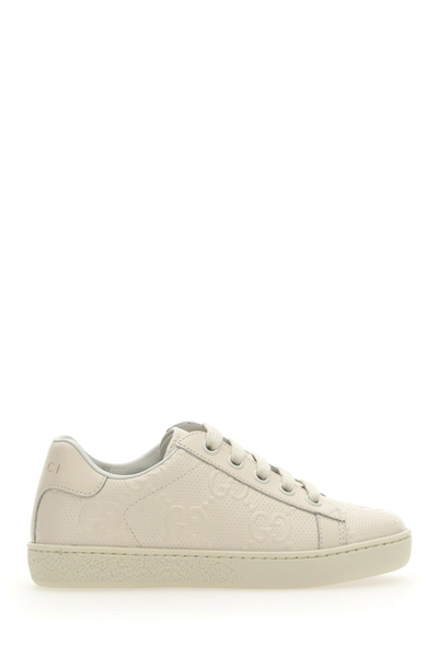 Gucci Kids Leather Gg Ace Sneakers In Beige