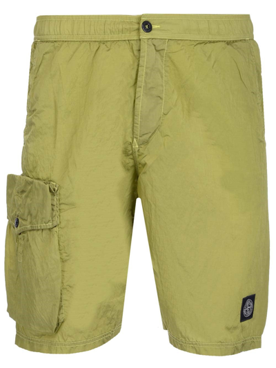 Stone Island Green Beachwear Shorts With Maxi Pocket In Yellow