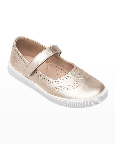 Elephantito Girl's Metallic Leather Mary Jane Trainers, Baby/toddler/kids In Gold