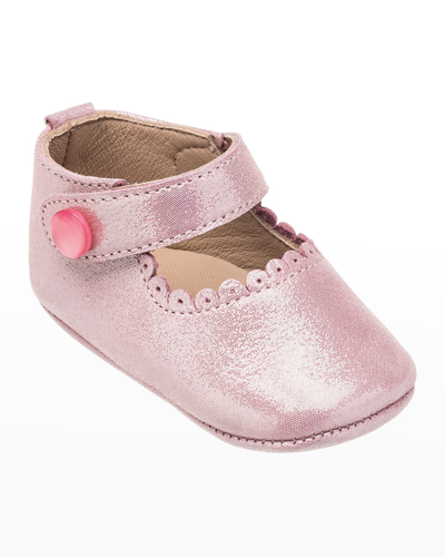 Elephantito Girl's Scalloped Leather Mary Jane, Baby In Carnation