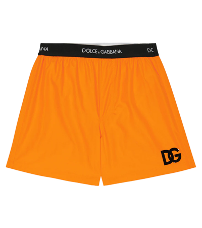 Dolce & Gabbana Kids' Embroidered Logo Swim Shorts In Arancione