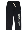 Palm Angels Blue Pants For Boy With Logo In Navy Blue White