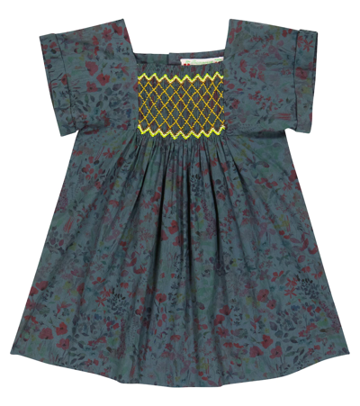 Bonpoint Baby Pais Floral Smocked Cotton Dress In Slate Grey