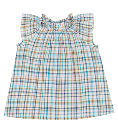 Bonpoint Baby Ange Checked Cotton Blouse In Blue