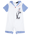 Monnalisa Sylvester Cotton Romper In Bianco+bluette