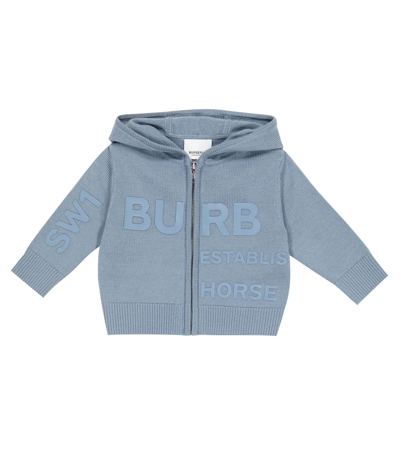 Burberry Babies' Logo羊毛帽衫 In Shale Blue