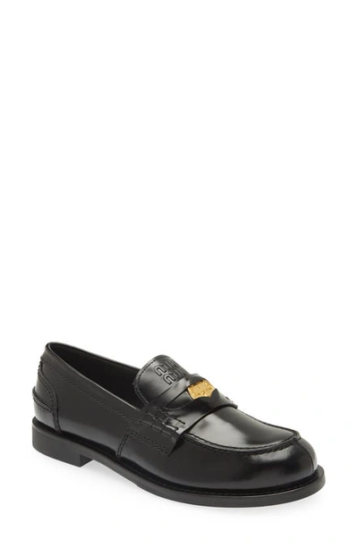 Miu Miu Women's Leather Loafers In Black