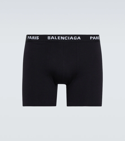 Balenciaga Men's Cotton-stretch Paris Logo Boxer Brief In Noir