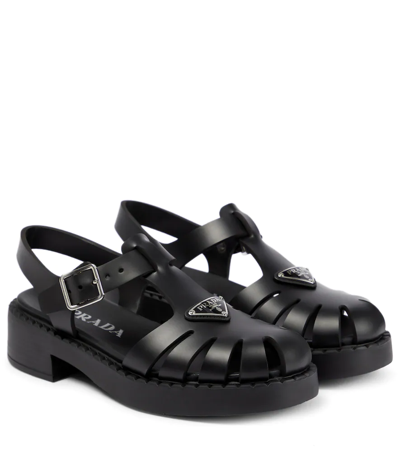 Prada Rubber Sandals In Nero