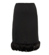 Saint Laurent Feather-trimmed Silk Pencil Skirt In Noir