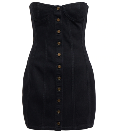 Saint Laurent Strapless Sweetheart-neck Denim Mini Dress In Black
