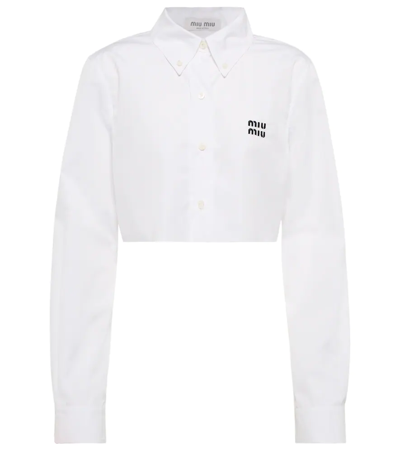 Miu Miu Logo-embroidered Cropped Shirt In White