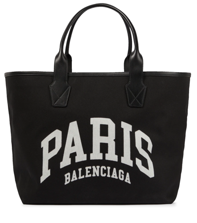 Balenciaga Cities Paris Jumbo Cotton Tote In Black/l White Paris