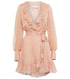 Zimmermann Metallic Wrap Mini Dress In Blush