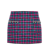 Area Houndsooth Wool-blend Miniskirt In Fuchsia Aqua