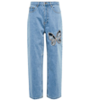 Area Crystal Cutout Butterfly High Waist Crop Straight Leg Jeans In Light Blue