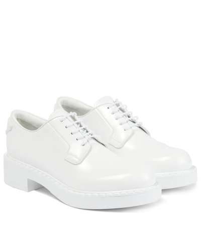 Prada Leather Lace-up Derby Loafers In White