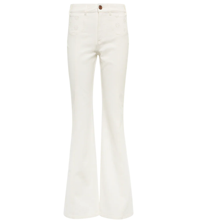 See By Chloé High-rise Broderie Anglaise Stretch-denim Flared Jeans In White