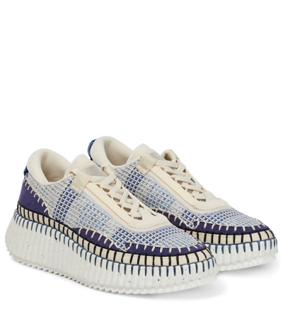 Chloé Nama Stitch Walking Sneakers In Blue,white