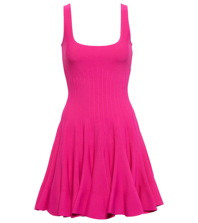 Alexander Mcqueen Ruffled Scoop-neck Stretch-knit Mini Dress In Pink