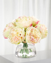 Ndi Peony Faux-floral Arrangement In Glass Pyramid, 9wx9dx8h