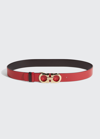 Ferragamo Gancini-buckle Reversible Leather Belt In Red,burgundy