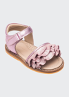 Elephantito Girl's Flamenco Ruffle Metallic Leather Sandals, Baby In Carnation