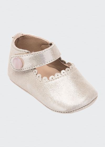 Elephantito Kids' Girl's Scalloped Leather Mary Jane, Baby In Suede Talc