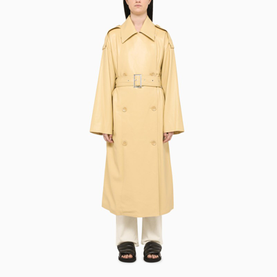 Stand Studio Hope Honey Faux Leather Trench Coat In Yellow