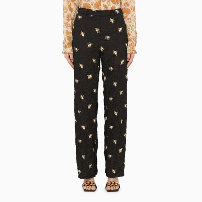 Dsquared2 Black Floral-print Creased Trousers