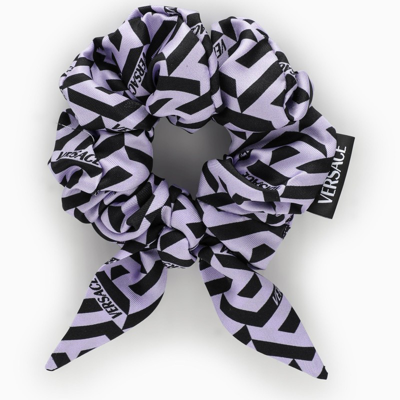 Versace Greca Detail Hair Scrunchie In Purple