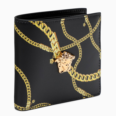 Versace Black/gold Chain La Medusa Bi-fold Wallet