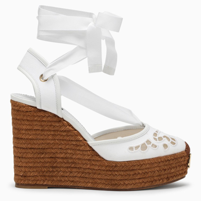 Dolce & Gabbana White High Wedges In White Embroidered Textile