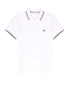 Moncler Classic White Cotton Polo With Signature Tri-color Trim In White