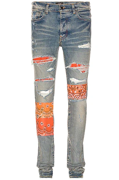 Amiri Vintage Bandana Art Patch Skinny Jeans In Clay Indigo